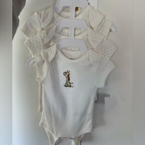Little Me White Bodysuits with Giraffe Embroidery